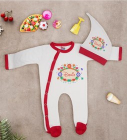 Resim Bk Kids Kişiye Özel Çiçek Tasarımlı Kırmızı Tulum Zıbın Ve Kukuletalı Şapka Seti-5 Çok Renkli 