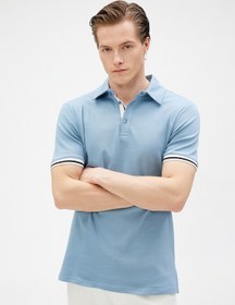 Resim Koton Basic Polo Tişört Düğmeli Dar Kesim Kısa Kollu Pamuklu Mavi 3Sam10080Mk 3Sam10080Mk655 