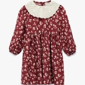 Resim Koton Kız Bebek Uzun Kollu Bebe Yaka Çiçekli Viskon Elbise Bordo 