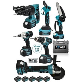 Resim Power Black Profesyonel Brushless 6'lı Set Şarjlı Hilti Şarjlı Taşlama Şarjlı Darbeli Matkap Makas Testere 