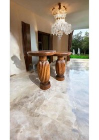 Resim Modern Ahşap Mantar Sehpa 2 Li Set Doğal Açık Ceviz Tonu Yan Sehpa Açık Ceviz 