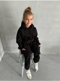 Resim Üç İplik Kapüşonlu Şardonlu Takım Beyaz - Turuncu 