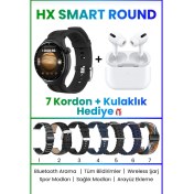 Resim Ar&Be Hx Smart Round Akıllı Saat 7 Kordon ve Bluetooth Kulaklık Hediyeli 
