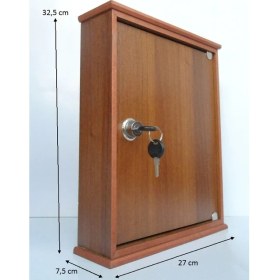 Resim Selena Büyük Kilitli Ahşap Anahtar Dolabı Ceviz Renkli 18 Anahtar Kapasiteli 27x32,5x7,5 cm Ölçüler 
