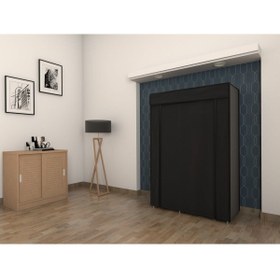 Resim Burak Plastik Profilli Siyah Tek Yandan Raflı Bez Dolap Gardırop 