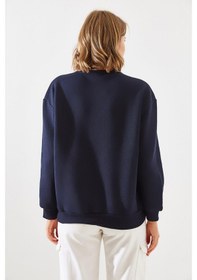Resim Shade Kadın Üç İplik Şardonlu Yuvarlak Yaka Pati Baskılı Sweatshirt Mbhs005 60601005 - Lacivert 