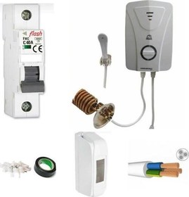 Resim Bakır Rezistanslı Elektrikli Şofben Aydın Deya 8mt Kablolu Tam Takım Orijinal Set 