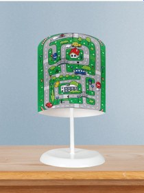 Resim Mekta Home Bebek Ve Çocuk Odası Şehir Ve Yol Desenli Yeşil Abajur 