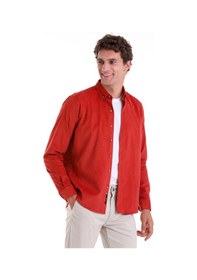 Resim Hatemoğlu Kiremit Comfort Fit Düz 100% Pamuk Düğmeli Yaka Uzun Kollu Casual Kiremit 