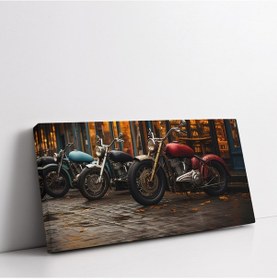Resim Gece Motosiklet Panoramik Yatay Kanvas Tablo 