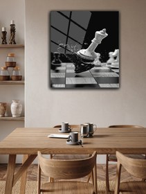 Resim z zizuph Siyah Satranç Piyon Desen, 4 mm Temperli Kırılmaz Cam Tablo 