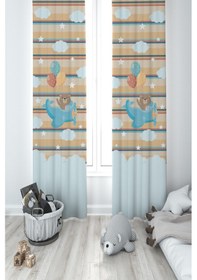 Resim Mekta Home Bebek Ve Çocuk Odası Uçak Ve Fil Desenli 2 Kanat Fon Perde 