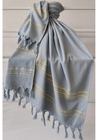 Resim Tek Yüzlü Çizgili Havlu Peştemal - Yumuşak Ve Yüksek Su Emici - %100 Pamuk Indigo 