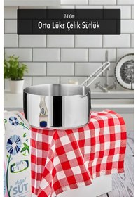 Resim 14 Cm Orta Boy Lüx Paslanmaz Çelik Sütlük & Sosluk & Kaçerola Çelik 