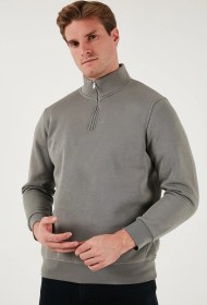 Resim Buratti Pamuklu Regular Fit Dik Yaka 2'Li Paket Erkek Sweat 59052592S2 Açık Haki-Koyu Lacivert 