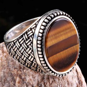 Resim Tigers Eye Stone Jewelry Solid 925 Sterling Silver Men Ring - US: 12 / 68 mm / Turk: 28 
