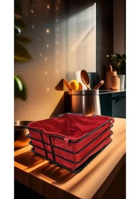 Resim Singl Siyah Metal Kare Lüx Kumaş Meyvelik Ekmek Sepeti Kırmızı 