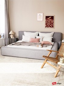 Resim Most Mollior Bazalı Karyola Gri Keten Kumaş 160x200 Cm. Yatak İçindir 