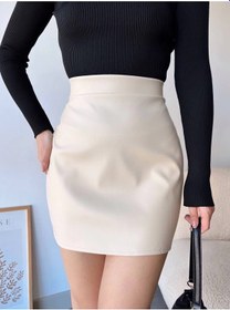 Resim Düz Deri Etek Bej H24468 Bej 