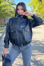 Resim TOFİSA Kapak Cepli Deri Ceket Siyah - 27811-SIYAH 