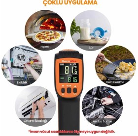 Resim Thermopro TP450 Antişok Dual Lazer Endüstriyel Kızılötesi Temassız Termometre El Tipi Kullanım -50C/+550C 