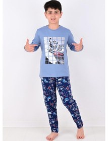 Resim Vitmo Erkek Çocuk Winter Games Uzun Kollu Pijama Takımı Mavi 