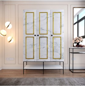 Resim PASİFİC HOME Martin 3 Kapaklı Gardırop, Metal Ayaklı , Beyaz Mermer 