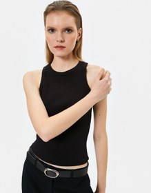 Resim Halter Yaka Atlet Fitilli Basic Pamuklu 