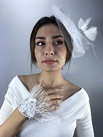 Resim Beyaz Vualet Ve Beyaz Tüylü Bileklik Nikah Takımı 