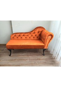 Resim Ters Kol Dekoratif Bihter Koltuk Josefin Puf 120 Cm Siyah Ayak Turuncu 