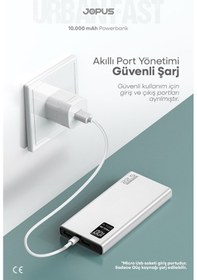Resim Jopus 10000mah Powerbank Pd 22.5w Hızlı Şarj - Dijital Ekranlı - Taşınabilir Şarj Cihazı Beyaz 