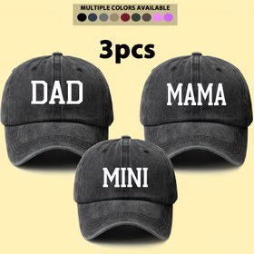 Resim 3 adet Vintage ilhamlı Aile Eşleştirme Şapkaları - BABA, ANA, MINI | Dış Mekan Aktiviteleri ve Hediyeler için Ayarlanabilir, Hafif Yumuşak Kumaşlı Beyzbol Şapkaları | Vintage ilhamlı Tasarım | Polyester 