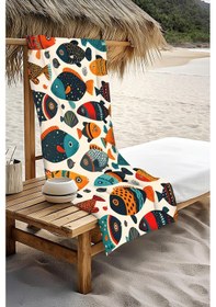 Resim Dijital Baskı Plaj Deniz Havlusu Balık Desenli Peştamal Hvl0118 Renkli 