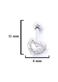 Resim Ferizz 316l Çelik Zirkon Taşlı Kalp Piercing Prc-167 Gümüş 