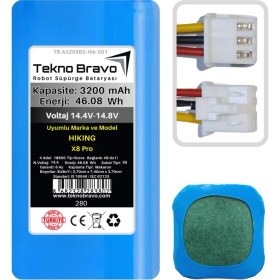 Resim Tekno Bravo (Hiking X8 Pro Uyumlu) 3200MAH 46,08WH Robot Süpürge Yedek Bataryası 