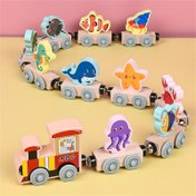 Resim 11 Parça YIDIEMO Manyetik Ahşap Deniz Hayvanı Tren Seti - 11 Mıknatıs (Kaplumbağa, Ahtapot, Balina) ve ABC Benzeri Öğretici Eğitimli Tahta Puzzle Oyuncak, Çocuklar İçin Doğum Günü/Noel Hediyesi 