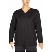 Resim Cimariva Sıla Büyük Beden V Yaka Dantelli Siyah Bluz 