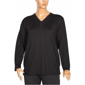 Resim Cimariva Sıla Büyük Beden V Yaka Dantelli Siyah Bluz 