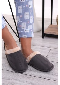 Resim Wordex U050 Unisex Kışlık Ev İçi Terliği Kürklü Yünlü Terlik Gri 