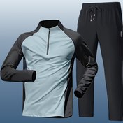Resim 2 Parça Erkek Spor Takımı - Hızlı Kuruyan Fermuarlı Çift Renklendirme Uzun Kollü Üst & Pantolon, Tüm Mevsimler İçin Salona Koşmak ve Açık Havada Egzersiz Yapma ihtiyacınız ile Nem Emici Antrenman Giysisi Zip Cebi Şık Dikiş şeklinde Daya 