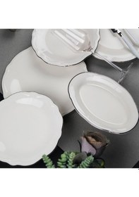 Resim Porser Fulya 18 Parça Yemek Takımı Platin Fileli 