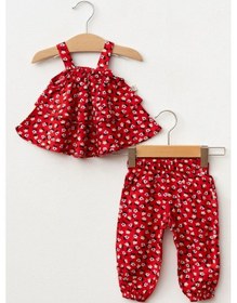 Resim Kız Bebek Margarita Askılı Yazlık 2'li Takım Kırmızı 