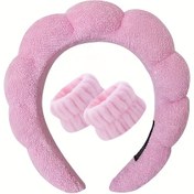 Resim Duş, Makyaj & Cilt Bakımı için Kadınlar İçin Yumuşak Pamuklu Bandana - Kapatmalı Ergonomik Tasarım, Yüz Yıkama, Saç Şekillendirme ve Yüz Temizliği için Pembe Kaymaz Saç Havlusu Sarma 