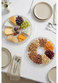 Resim Selen Concept Linea Damla Cizgili Model El Yapımı Cam Yuvarlak Supla Sunumluk Servis Tabağı 2'li Set Şeffaf 