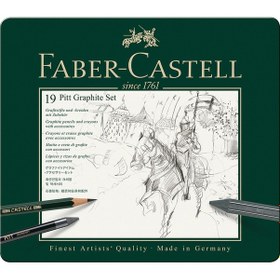 Resim Faber-Castell Pitt Grafit Sanat Seti,Siyah,19 Parça,Kömür Kalem ve Aksesuarlarla,Gölgelendirme ve Eskiz İçin İdeal 
