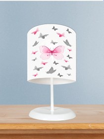 Resim Mekta Home Bebek Ve Çocuk Odası Pembe Kelebek Desenli Abajur 