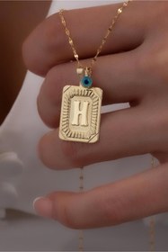 Resim Bayar Gold Italyan Zincirli Nostaljik H Harfli Dikdörtgen Kolye 
