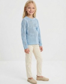 Resim Zekids Kız Çocuk Ajur Desenli Şık Triko Tasarım Bluz-17142 Mavi 