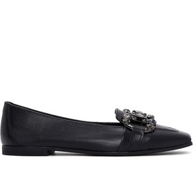 Resim Women's Black Stone Leather Loafer 