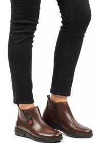 Resim Kahve Hakiki Deri Anatomik Kaymaz Taban Kadın Bot Z406 Z Kahve 